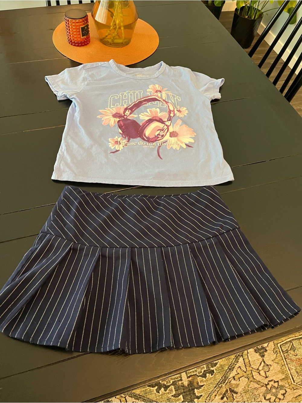 Old Navy Navy Pinstripe Pleated Skirt